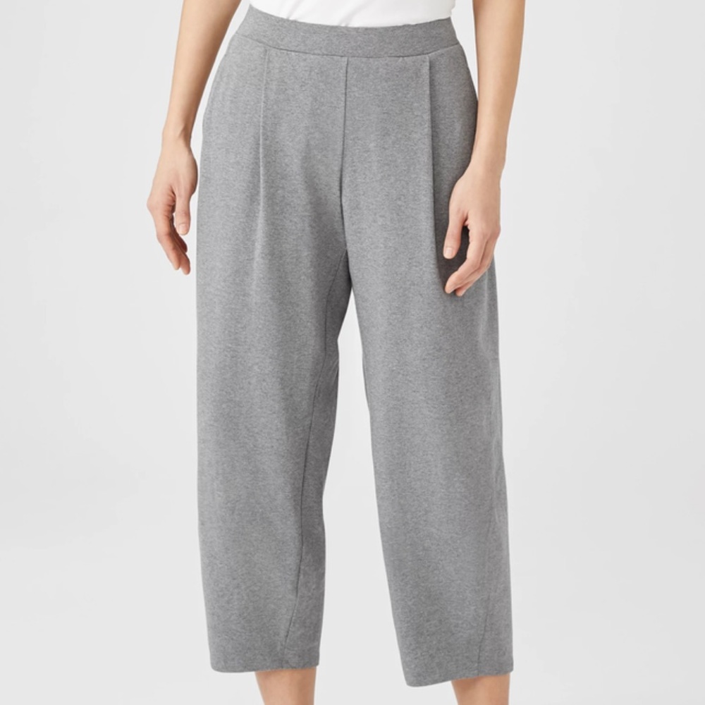 New Eileen Fisher Heathered Organic Cotton Pleated Crop Lantern Pant Size Medium